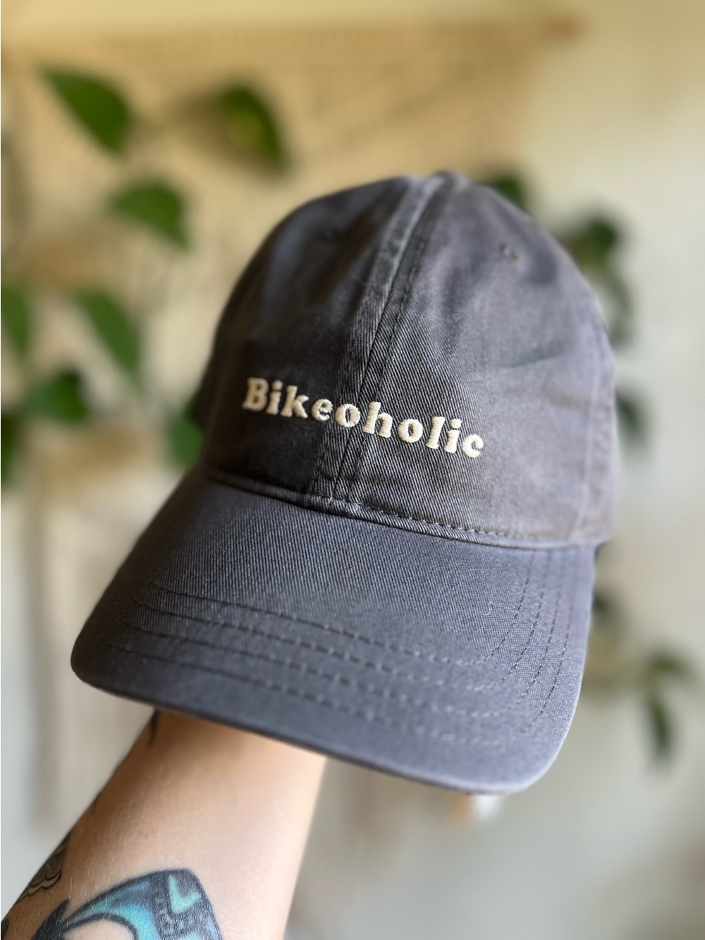 NWT Dedicated Bikeaholic Dad Hat Gray Embroidered Baseball Cap Adjustable Unisex